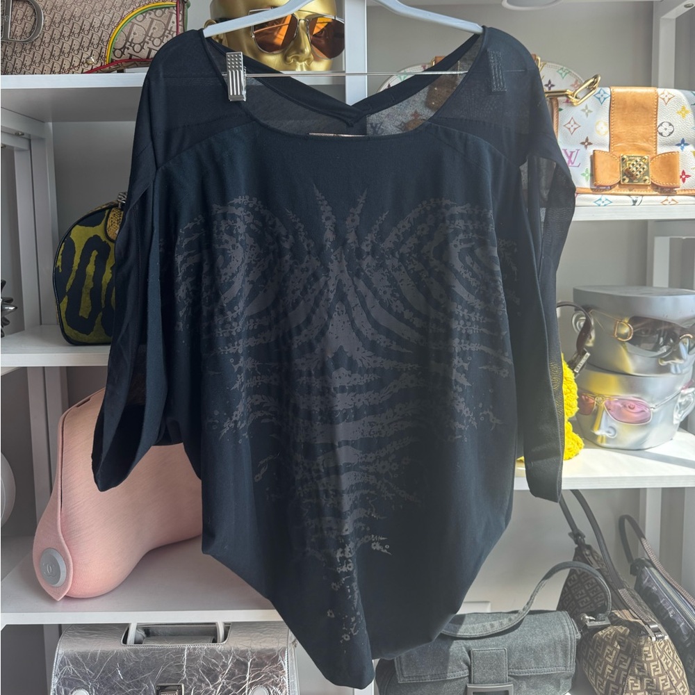 Roberto Cavalli Black Patterned Tunic Top
